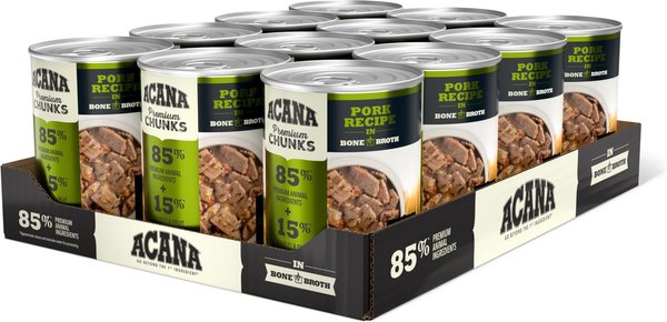 ACANA Premium Chunks Pork Recipe in Bone Broth Grain-Free Wet Dog Food, 12.8-oz can, case of 12 slide 1 of 10