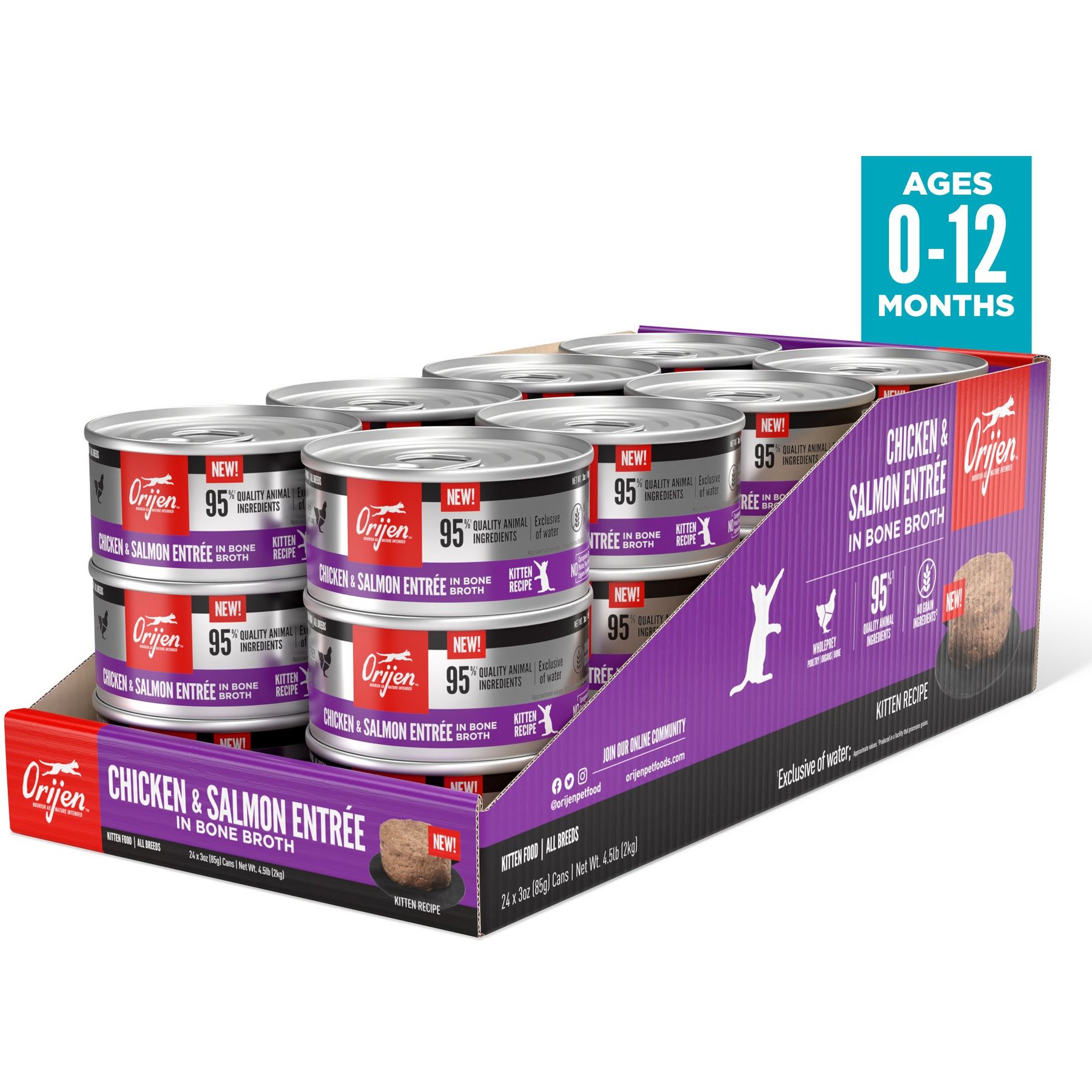 ORIJEN Kitten Recipe Chicken Salmon Entree in Bone Broth Wet Cat Food 3 oz can case of 24 Chewy