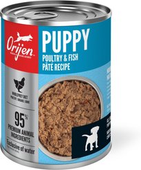 ORIJEN Puppy Recipe Poultry & Fish Pate Grain-Free Wet Dog Food, 12.8-oz can, case of 12 slide 2 of 8