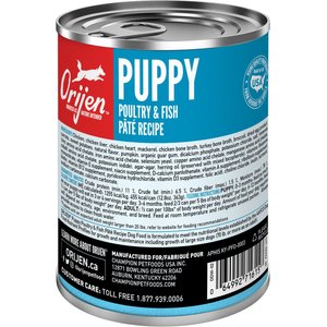 ORIJEN Puppy Recipe Poultry & Fish Pate Grain-Free Wet Dog Food, 12.8-oz can, case of 12
