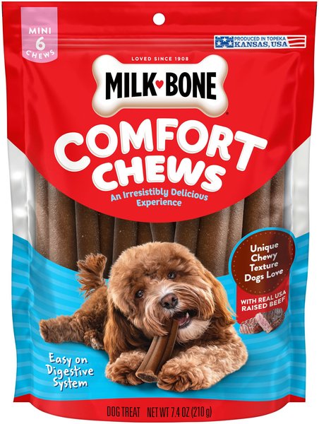 Milk-Bone Mini Comfort Chews Real Beef Dog Treats, 6 count, case of 5 slide 1 of 8