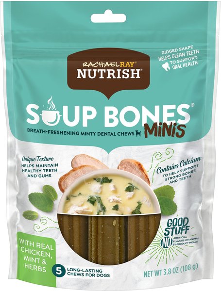 Rachael Ray Nutrish Soup Bones Minis Breath-Freshening Minty Dog Dental Treat, 3.8-oz pouch, 8 count slide 1 of 8