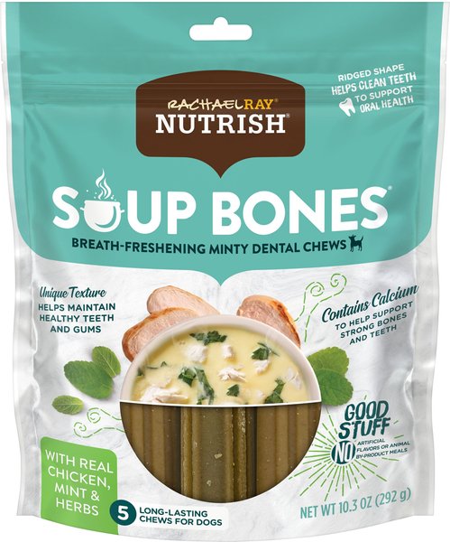 Rachael Ray Nutrish Soup Bones Breath-Freshening Minty with Real Chicken Dog Dental Chews Treat, 10.3-oz bag slide 1 of 8