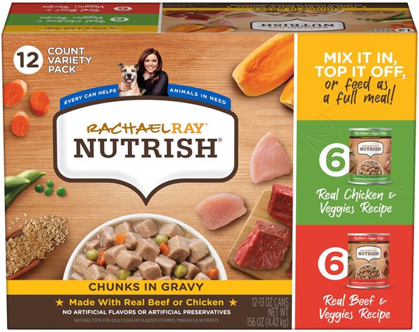 Rachael Ray Nutrish Chunks in Gravy Variety Pack Dog Wet Food, 13-oz can, 12 count slide 1 of 8