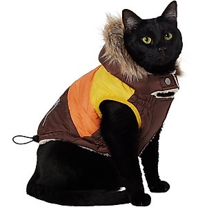 Frisco Heavy Weight Urban City Colorblock Dog & Cat Parka with Sherpa Lining, Brown, Small
