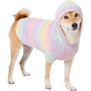 Frisco Soft Multi Stripe Ombre Dog & Cat Hooded Sweater, Rainbow, Large