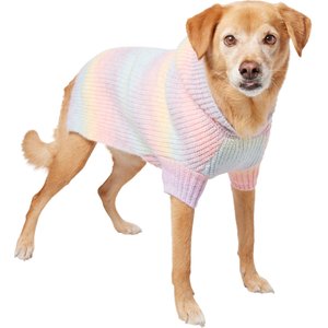 Frisco Soft Multi Stripe Ombre Dog & Cat Hooded Sweater, Rainbow, X-Large