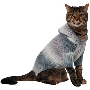 Frisco Soft Multi Stripe Ombre Dog & Cat Hooded Sweater, Gray, Small