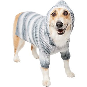 Frisco Soft Multi Stripe Ombre Dog & Cat Hooded Sweater, Gray, XX-Large