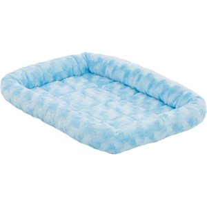 MidWest Quiet Time Fashion Plush Bolster Dog Crate Mat, Powder Blue, 18-in