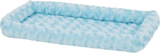 MidWest Quiet Time Fashion Plush Bolster Dog Crate Mat, Powder Blue, 24-in