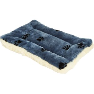 MidWest Quiet Time Fleece Reversible Dog Crate Mat, Blue Paw Print, 18-in