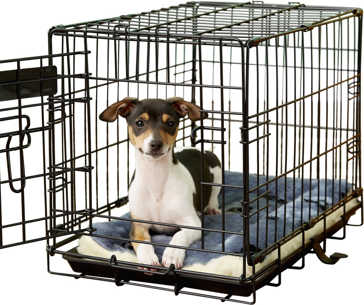 MIDWEST Quiet Time Fleece Reversible Dog Crate Mat, Blue Paw Print, 18