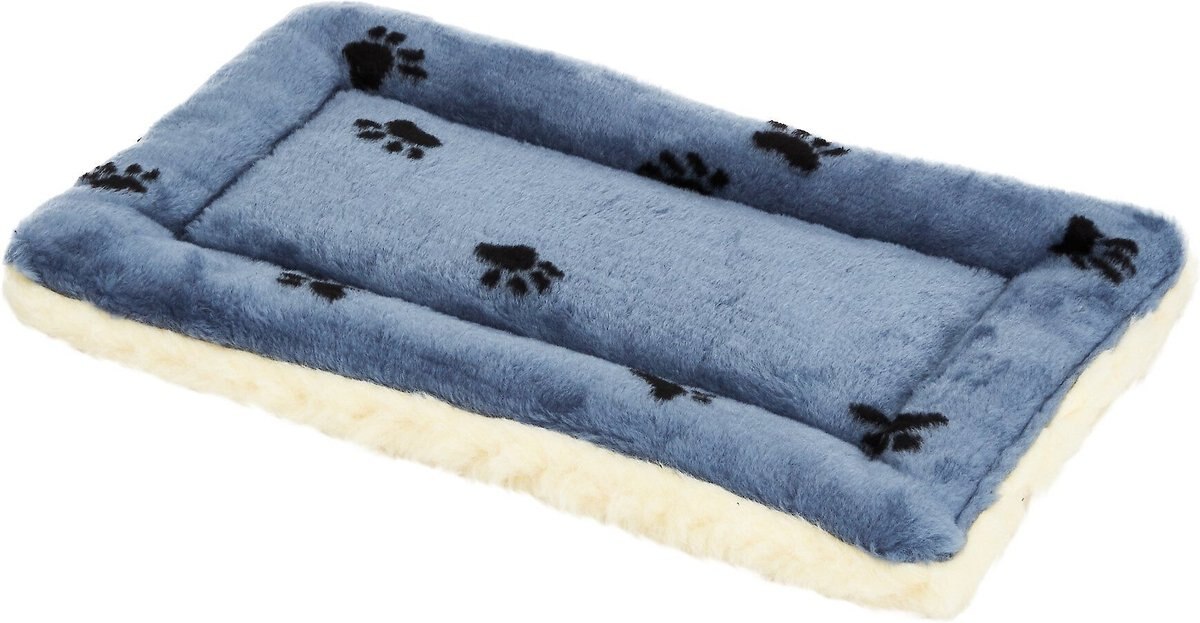 MIDWEST Quiet Time Fleece Reversible Dog Crate Mat, Blue Paw Print, 22
