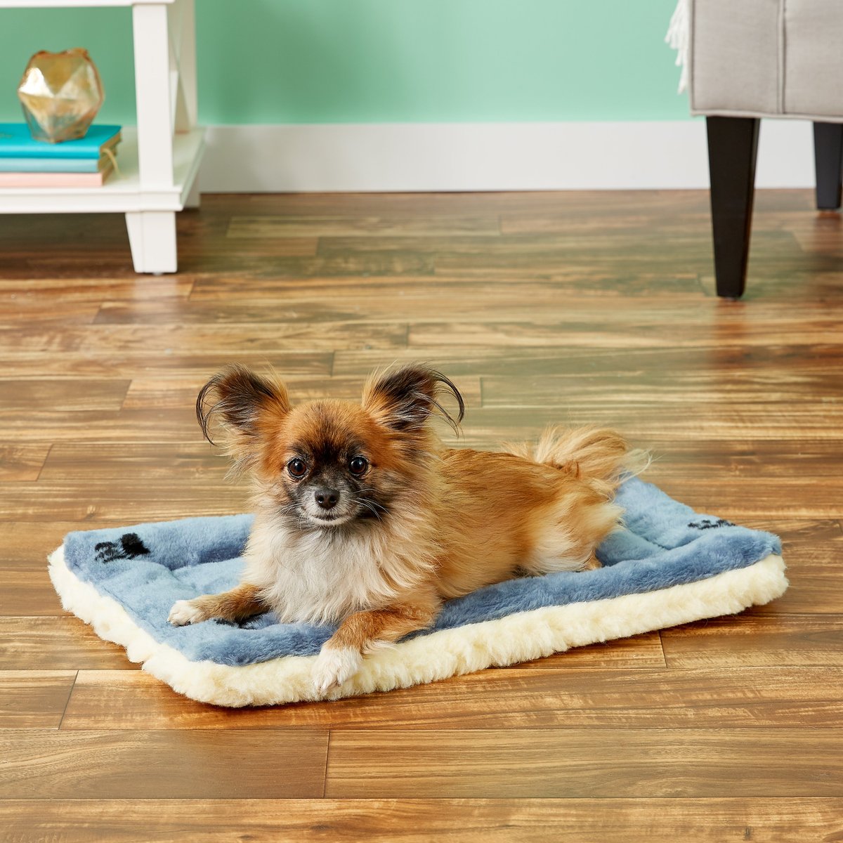 MIDWEST Quiet Time Fleece Reversible Dog Crate Mat, Blue Paw Print, 22