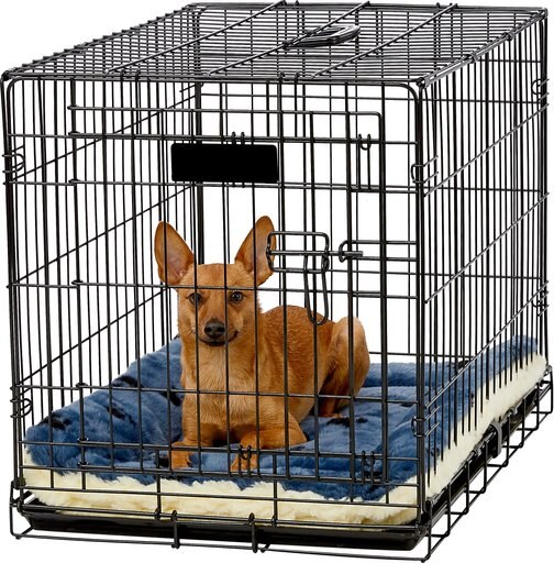 MidWest Quiet Time Fleece Reversible Dog Crate Mat, Blue Paw Print, 30-in