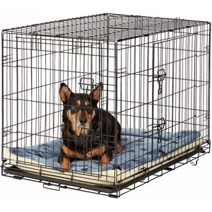 MidWest Quiet Time Fleece Reversible Dog Crate Mat, Blue Paw Print, 36-in