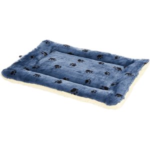 MidWest Quiet Time Fleece Reversible Dog Crate Mat, Blue Paw Print, 42-in