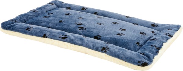 MidWest Quiet Time Fleece Reversible Dog Crate Mat, Blue Paw Print, 48-in slide 1 of 7
