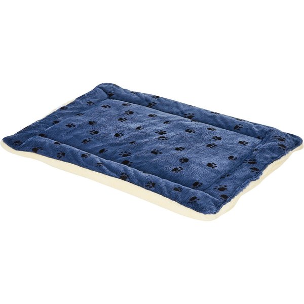 MIDWEST Quiet Time Fleece Reversible Dog Crate Mat, Blue Paw Print, 54