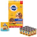 Dog Food & Treats Starter Pack - Pedigree Gravy Country Stew Canned Food, Chicken, Rice & Vegetable Dry Food, Chicken Dental Treats