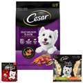 Dog Food & Treats Starter Pack - Cesar Variety Pack Wet Food Topper, Filet Mignon & Vegetable Small Breed Dry Food, Softies Treats