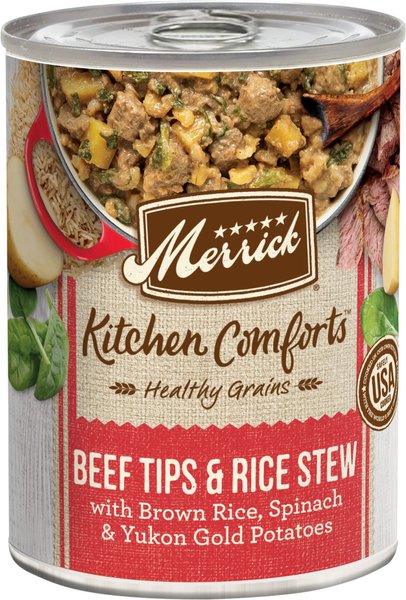 Merrick Kitchen Comforts Beef & Brown Rice Wet Dog Food, 12.7-oz can, case of 12 slide 1 of 9