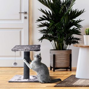 Cat Craft 2 Tier Plush Pedestal Cat Scratching Post & Platform Lounge with Hanging Cat Toy, Grey