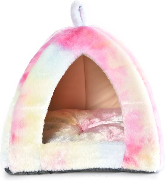 Cat Craft Plush Tent Cat Bed with Removable Cover, Pastel Tie Dye, Medium slide 1 of 7