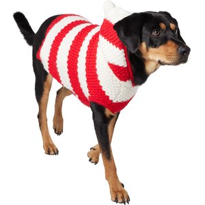 Frisco Chunky Knit Candy Cane Stripe Dog & Cat Hooded Sweater with Sherpa Lining, X-Large