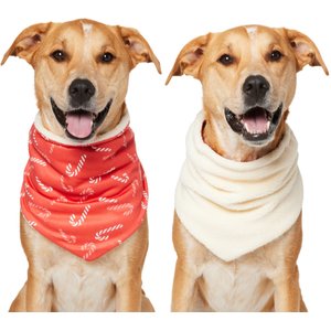 Frisco Reversible Candy Cane Cozy Knit Faux Fur Dog & Cat Pullover Bandana, 1 count, X-Large/XX-Large