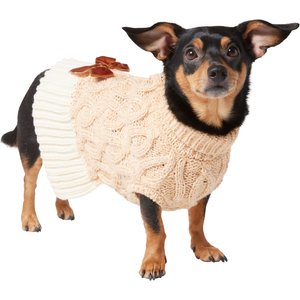 Frisco Cable Knit Dog & Cat Sweater Dress with Velvet Bow, Medium