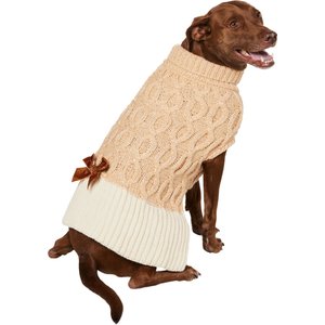 Frisco Cable Knit Dog & Cat Sweater Dress with Velvet Bow, X-Large