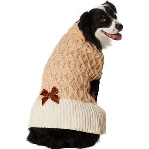 Frisco Cable Knit Dog & Cat Sweater Dress with Velvet Bow, XX-Large
