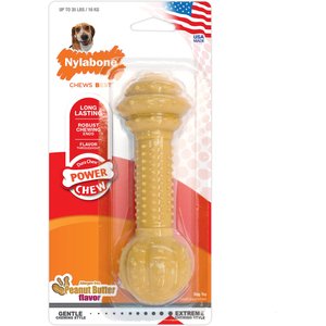 Nylabone Power Chew Barbell Peanut Butter Flavored Dog Chew Toy, Medium