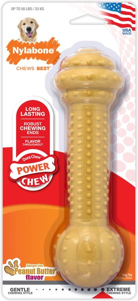 Nylabone Power Chew Peanut Butter Flavored Barbell Durable Dog Chew Toy, Large  slide 1 of 11