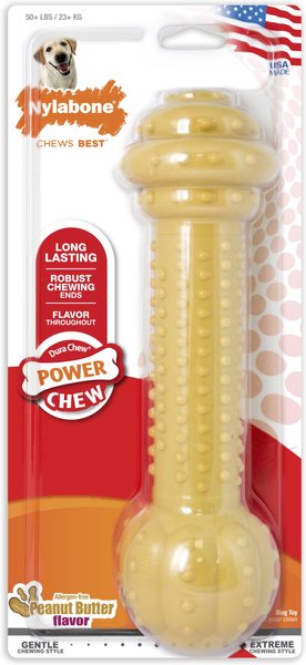 Nylabone Power Chew Peanut Butter Flavored Barbell Durable Dog Chew Toy, XX-Large slide 1 of 11