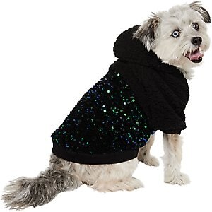 Frisco Sequin Sherpa Dog & Cat Hoodie, Black, Large