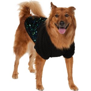 Frisco Sequin Sherpa Dog & Cat Hoodie, Black, X-Large