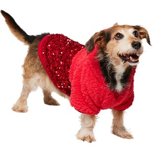 Frisco Sequin Sherpa Dog & Cat Hoodie, Red, Large