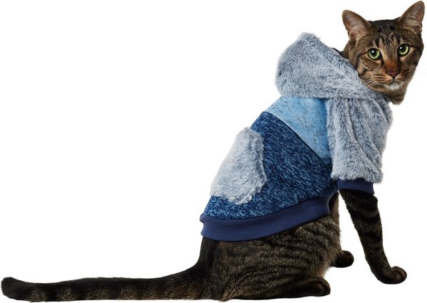 Frisco Tonal Colorblock Fleece Dog & Cat Hoodie with Faux Fur Hood
