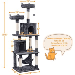 Yaheetech Multi-Level Sisal Cat Tree, 70.5-inch, Dark Gray