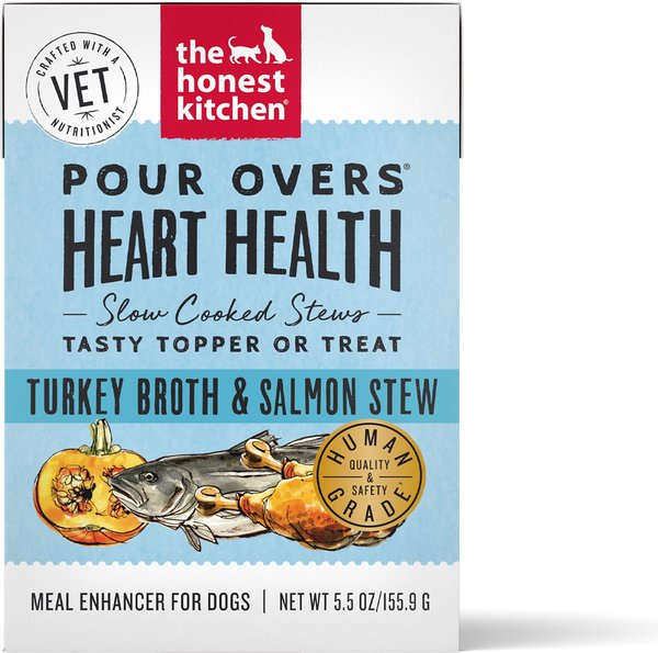 The Honest Kitchen Functional POUR OVERS Heart Health Turkey Broth & Salmon Stew Dog Food Topper, 5.5-oz can, case of 12 slide 1 of 5