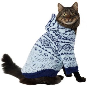 Frisco Snuggle Up Knit Dog & Cat Hoodie, Blue, Small