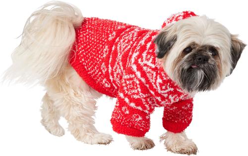 Show full view: Frisco Snuggle Up Knit Dog & Cat Hoodie, Red DNU, Small slide 3 of 11