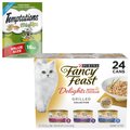 Fancy Feast Delights with Cheddar Grilled Variety Pack Canned Food + Temptations MixUps Catnip Fever Flavor Cat Treats