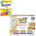 Fancy Feast Delights with Cheddar Grilled Variety Pack Canned Food + Temptations Classic Tasty Chicken Flavor Cat Treats
