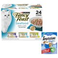 Fancy Feast Grilled Seafood Feast Variety Pack Canned Food + Temptations MixUps Surfers' Delight Flavor Cat Treats