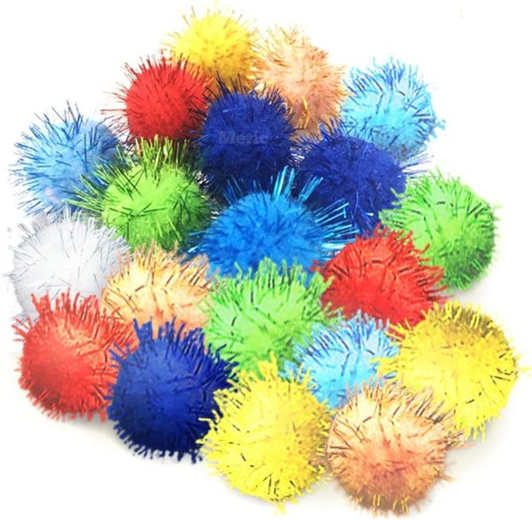 CoCoo Cat & Ferret Tinsel Pom Pom Puff Balls Colorful Sparkle Chase & Fetch  Toy