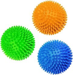 CoCoo Spiky Squeaky Dog & Ferret Rubber Ball, Dental Chew Fetch & Play Toy, 3 count
